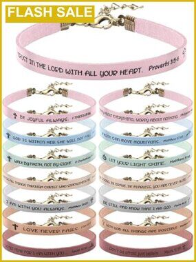 15 Pcs Christian Bracelet Set Faux Leather Scripture Bible Verse Gift